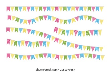 Set of Buntings on white background. Multicolored bright buntings. Bunting garland vector eps10
