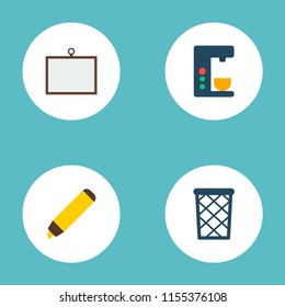 Set of bureau icons flat style symbols with desk, wastebasket, coffee maker and other icons for your web mobile app logo design.