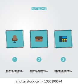 Set of bureau icons flat style symbols with briefcase, office chair, telephone and other icons for your web mobile app logo design.