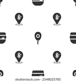 Set Burger, Balloons and Eagle on seamless pattern. Vector