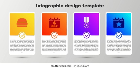 Set Burger, Calendar with date July 4, Medal star and . Business infographic template. Vector