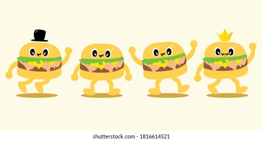 set of burger cartoon character