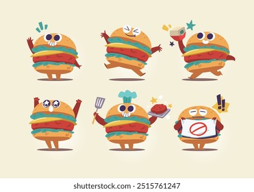 conjunto de burger personagem mascote personagem coleção