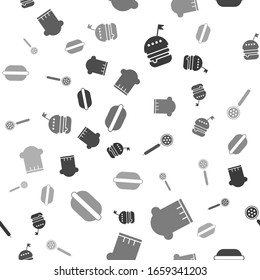 Set Burger , Chef hat , Strainer spoon  and Macaron cookie  on seamless pattern. Vector