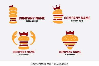 Set of Burger with crown logo vektor template. fast food logo creative concept. simple element illustration. flat logo. burger  logo for you cafe or restourant.