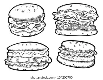 Set of burger doodle