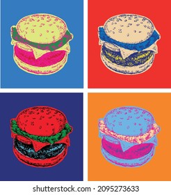 Set Burger Illustration Pop Art Style. Modern art