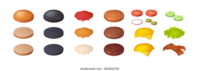 Set of burger ingredients, hamburger constructor