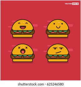 Set of Burger Line Icons Smiling Laughing Dead and Upset