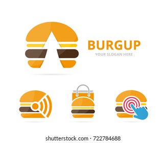 Set of burger logo combination. Hamburger and growth symbol or icon. Unique fastfood and upload logotype design template.