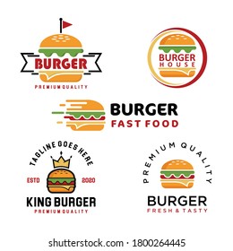 set of burger logo vector. restaurants emblems. Hamburger labels, emblems, logo. restaurant with burger. Burger house Logo template.