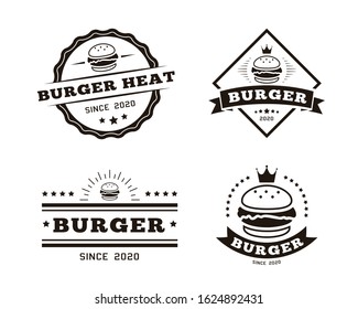 Set of burger logos, labels and badges in vintage style. vector illustration