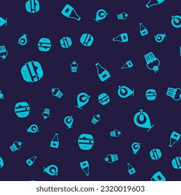 Set Burger, Muffin, Sauce bottle and Chicken leg on seamless pattern. Vector