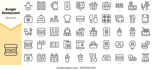 Set of burger restaurant Icons. Simple line art style icons pack. Vector illustration
