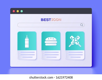 Set Burger, Sauce bottle and Ice cream icon. Vector