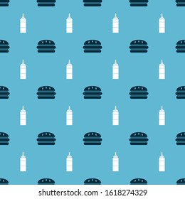 Set Burger and Sauce bottle on seamless pattern. Vector