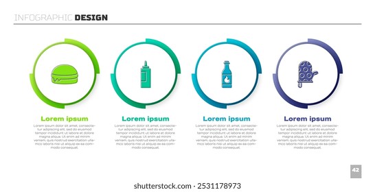 Set Burger, Sauce bottle, Tabasco sauce and Oven glove. Business infographic template. Vector
