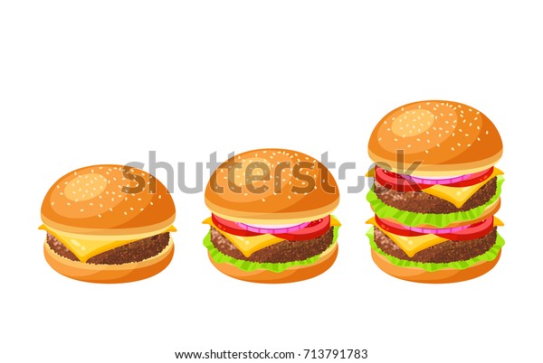 Set Burgers Cheeseburger Hamburger Double Vector Stock Vector (Royalty ...