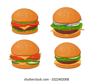 Set of burgers with different ingredients