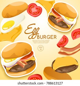 Set of Burgers : Egg Burger with Ingredients : Vector Illustration