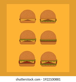 Set of burgers. Fast food. Vector illustration.