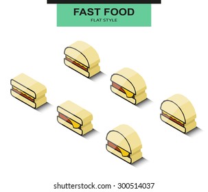 Set the burgers in isometric projection. Vector illustration