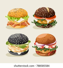 Set of Burgers  : Vector Illustration