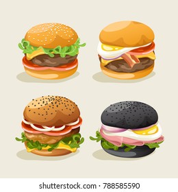 Set of Burgers  : Vector Illustration