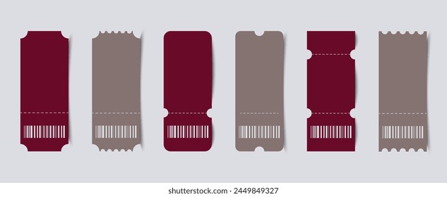 Set a burgundy and beige ticket template. Concert ticket, lottery coupons. Vector coupon - vector illustration. 
