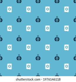 Set Burning candle and Jewish torah book on seamless pattern. Vector