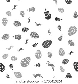 Set Burning candle, Peace dove with olive branch, Easter egg and Easter egg on seamless pattern. Vector