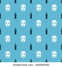 Set Burning candle  and Zombie mask  on seamless pattern. Vector