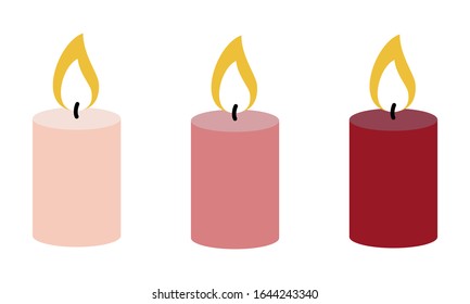 Set of burning candles in different colors. Vector illustration.