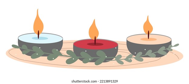 Set of burning candles. Hand-drawn vector illustration in doodle style . Design for holiday cards, stickers, print.