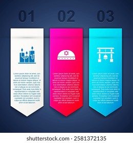 Set Burning candles, Jewish kippah with star of david and Japan Gate. Business infographic template. Vector