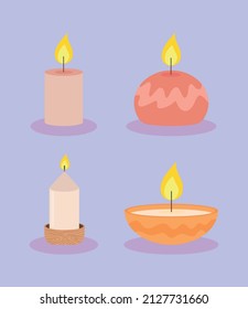 set of burning candles light