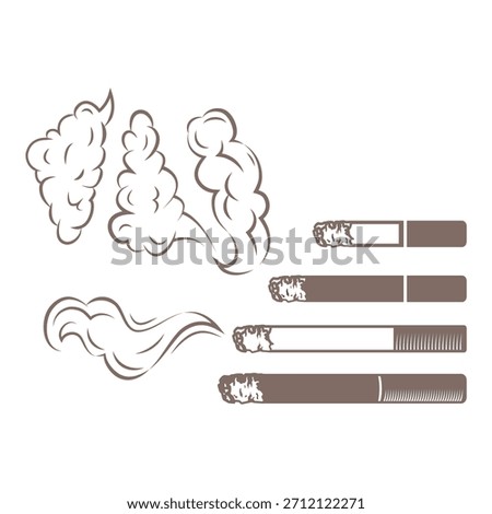 Set of Burning Cigarettes and Smoke Plumes