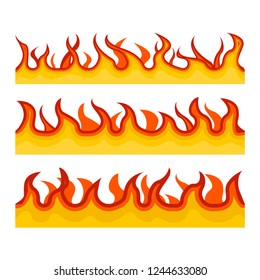 Set burning fire flame, on the white background. Flat design. Vector.