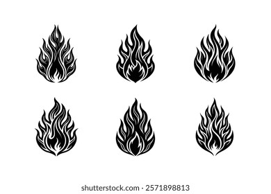 set of Burning fire silhouette 