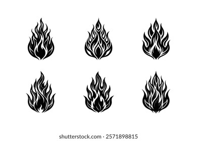 set of Burning fire silhouette 