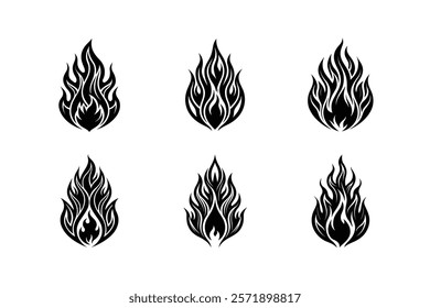 set of Burning fire silhouette 