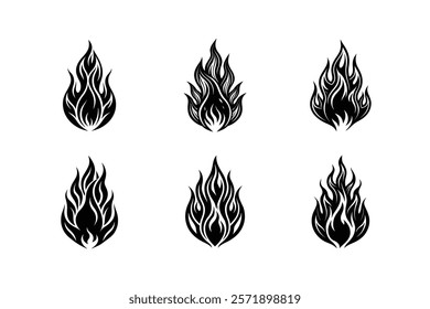 set of Burning fire silhouette 