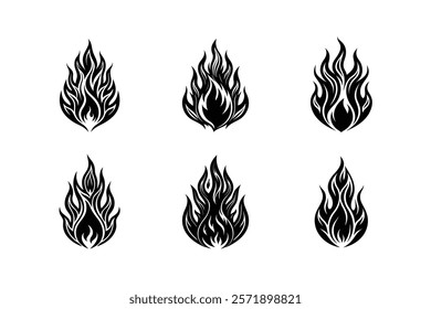 set of Burning fire silhouette 