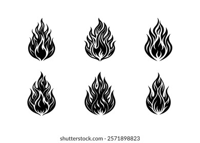 set of Burning fire silhouette 