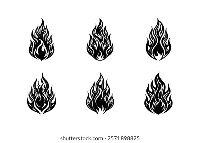 set of Burning fire silhouette 