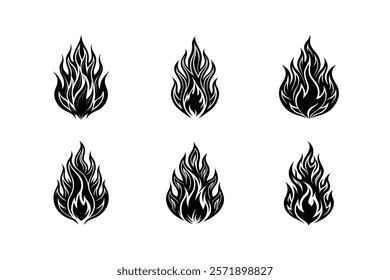 set of Burning fire silhouette 