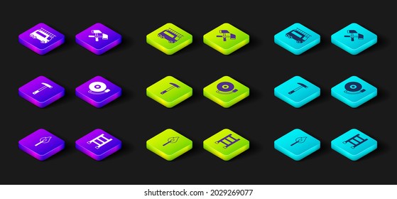 Set Burning match with fire, Fire escape, Firefighter axe, Ringing alarm bell,  and truck icon. Vector