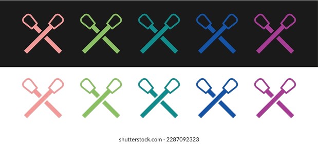 Set Burning match with fire icon isolated on black and white background. Match with fire. Matches sign.  Vector