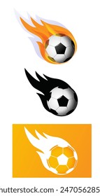 Set of burning soccer balls on a white background. Balls in the flames of fire. Vector illustration
