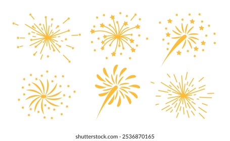 Conjunto de destellos ardientes aislados sobre fondo blanco. Elementos de Festiva.